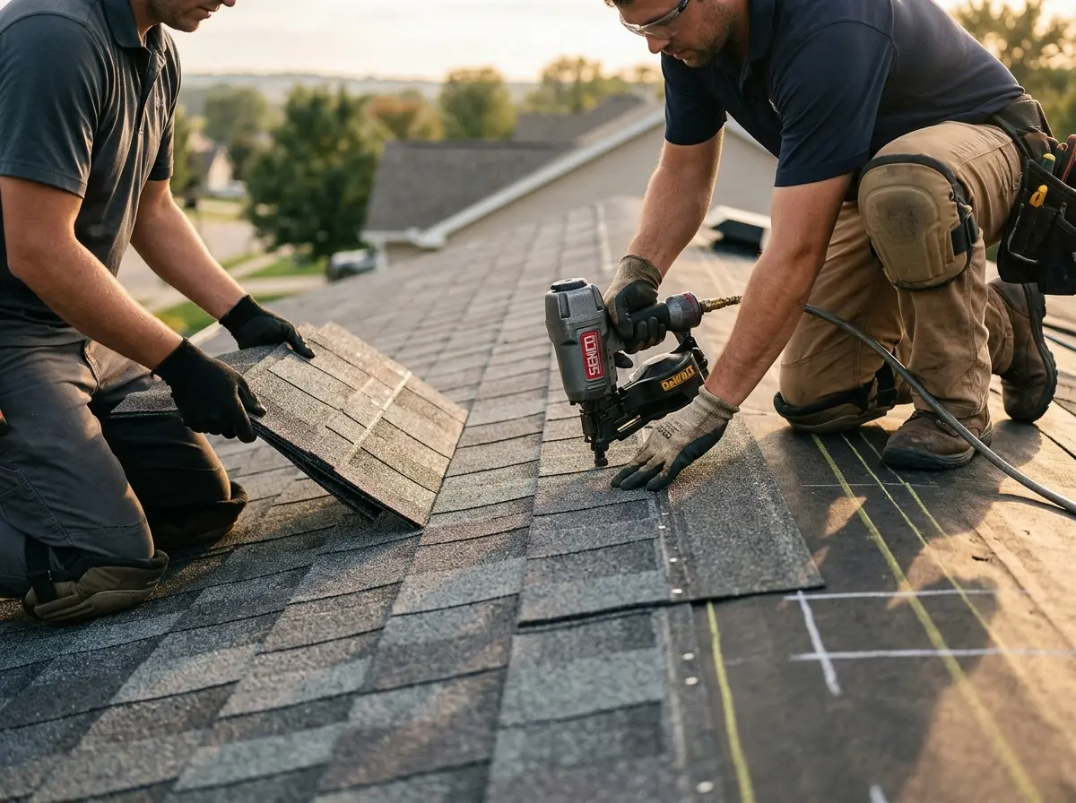 Professional roofer working on a residential roof in Tredyffrin